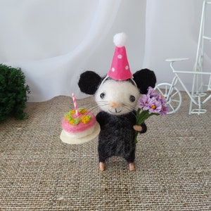 Handmade felted natural wool opossum, birthday opossum