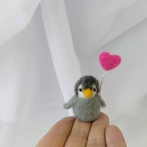 Felted miniature penguin, Valentine's Day gift