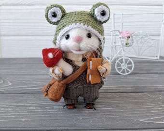 Figura de ratón de fieltro de aguja, mini animales hechos a mano