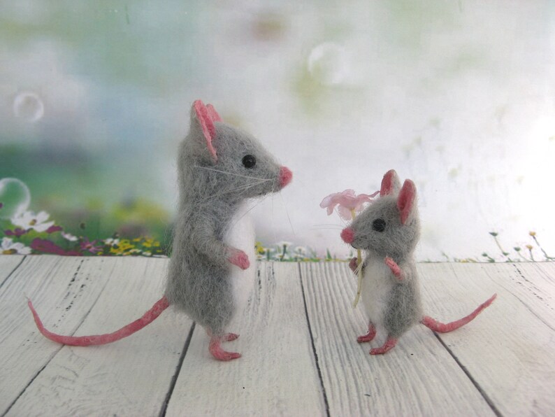 Family of miniature felt gray mice Etsy