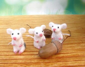 Needle felted miniature white mouse