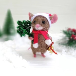 Christmas mouse,needle felted miniature animals