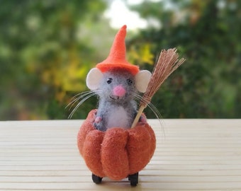 Needle felted little gray mouse. Halloween decor