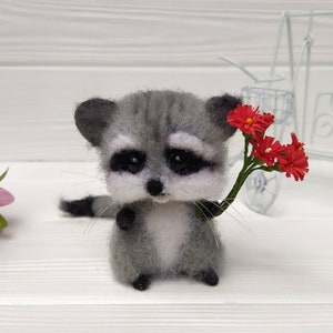 Needle felted animal Raccoon Felted Miniature,  Tiny Woodland Animal