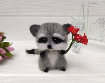 Needle felted animal Raccoon Felted Miniature,  Tiny Woodland Animal