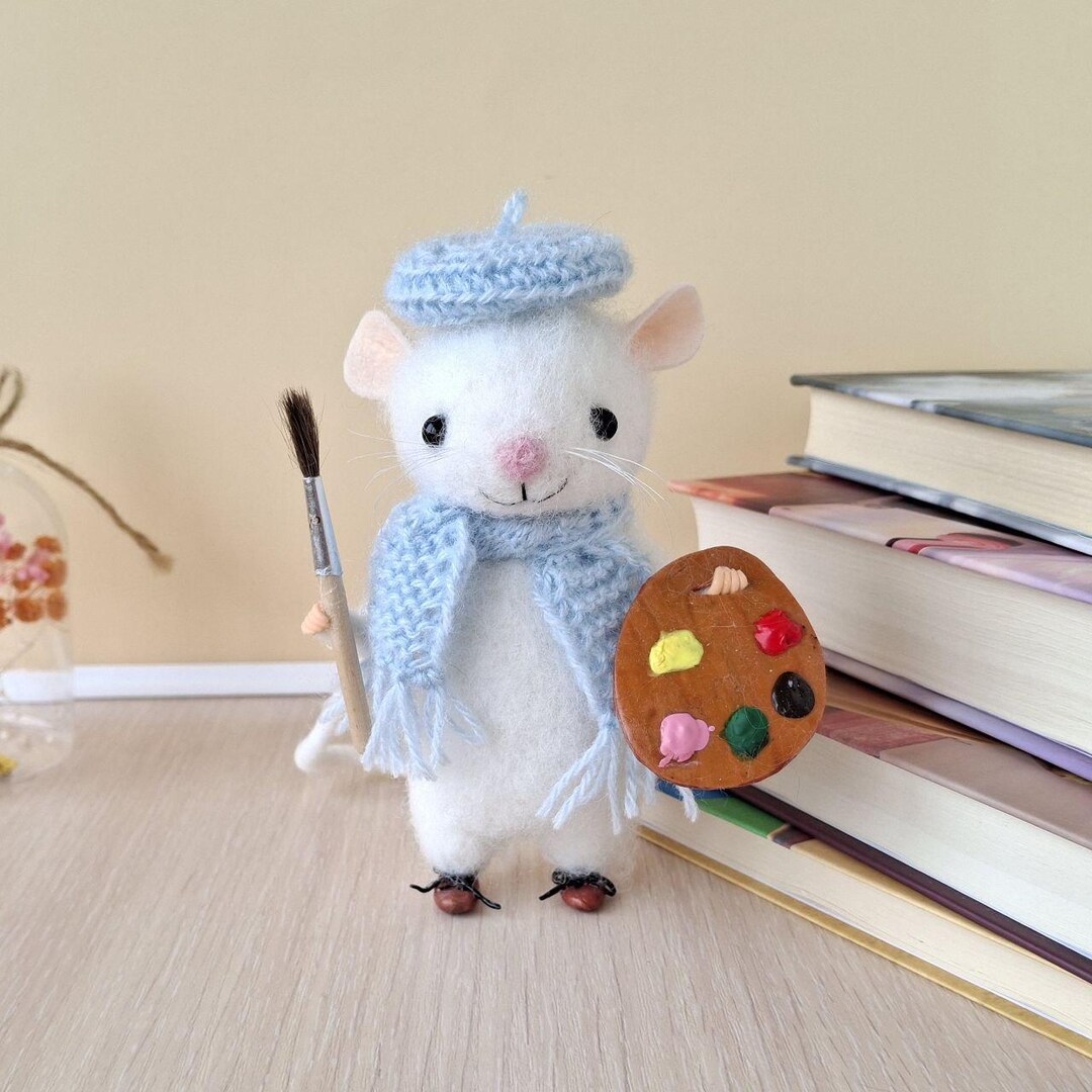 Figurina Raton Ratón de artista de fieltro hecho a mano, escultura de animales en ...