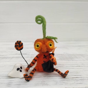 Halloween pumpkin, halloween ornaments, Felt monster