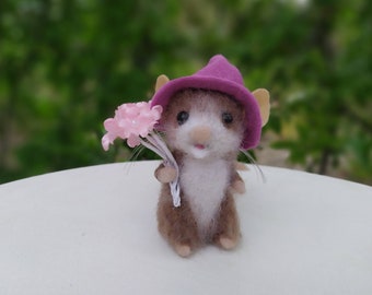 Needle Felted Mouse Figurine,Handmade Wool Sculpture