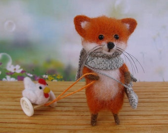 Felt red fox, forest fox figurine, felt miniature animal, felt fox needle
