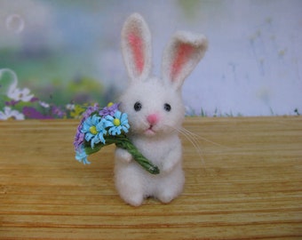 Needle Felted Rabbit: Miniature Wool Bunny, Easter Gift
