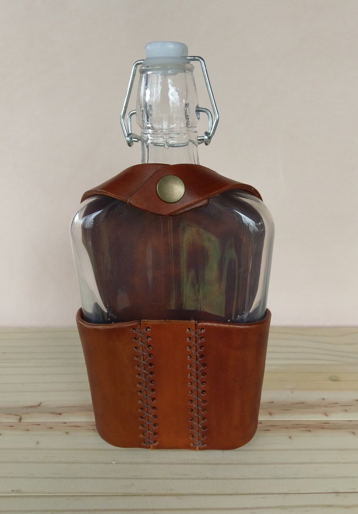 Leather Decanter Hand Tooled Leather Bottle Ship Etsy