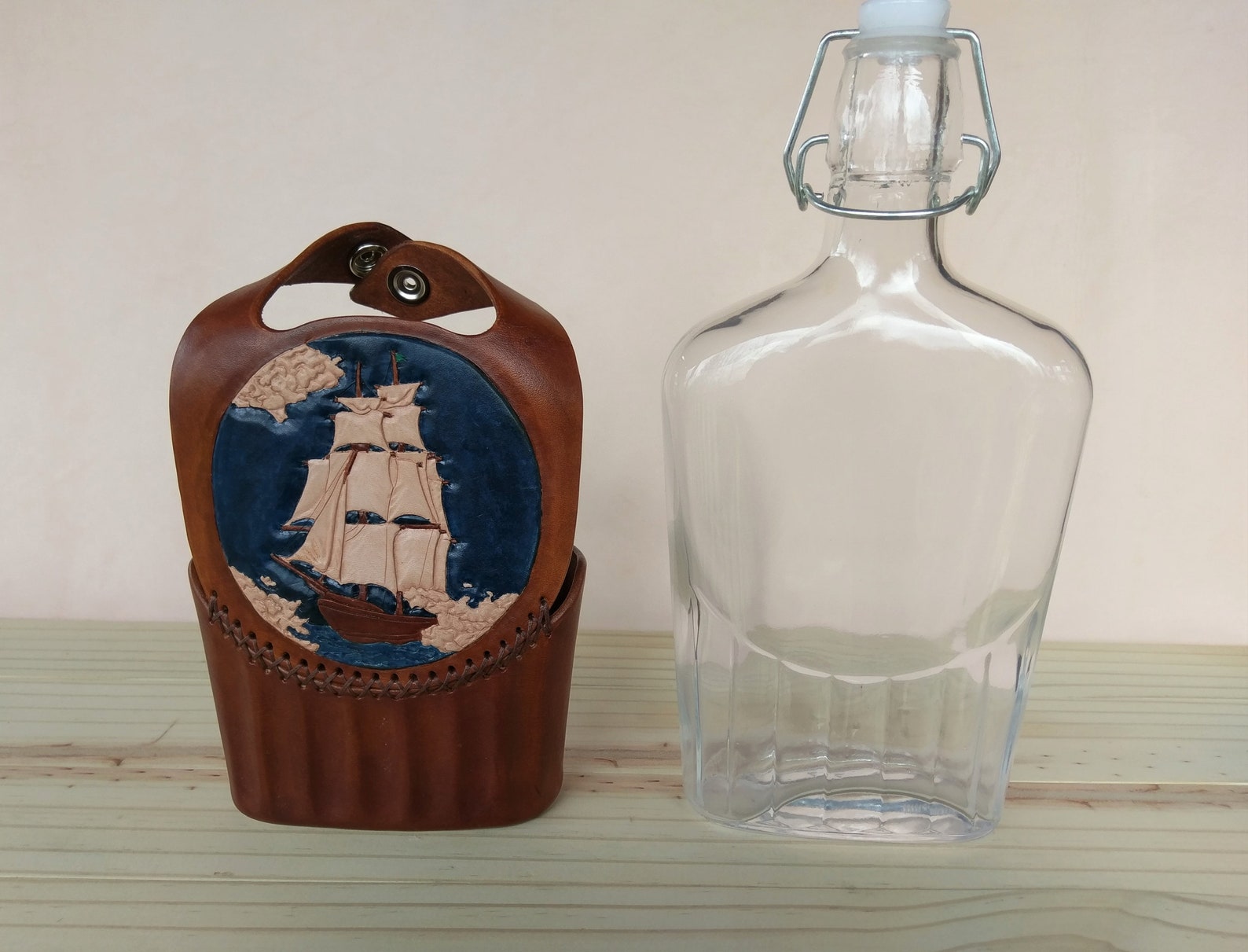 Leather Decanter Hand Tooled Leather Bottle Ship Etsy