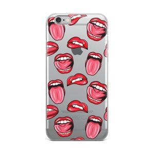 Tongue and Red Lips Transparent Clear Sides iPhone Case