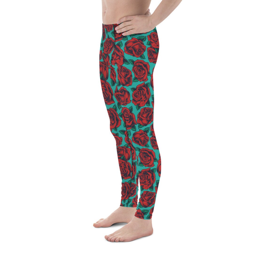 Red Rose Floral Doodle Men's Leggings