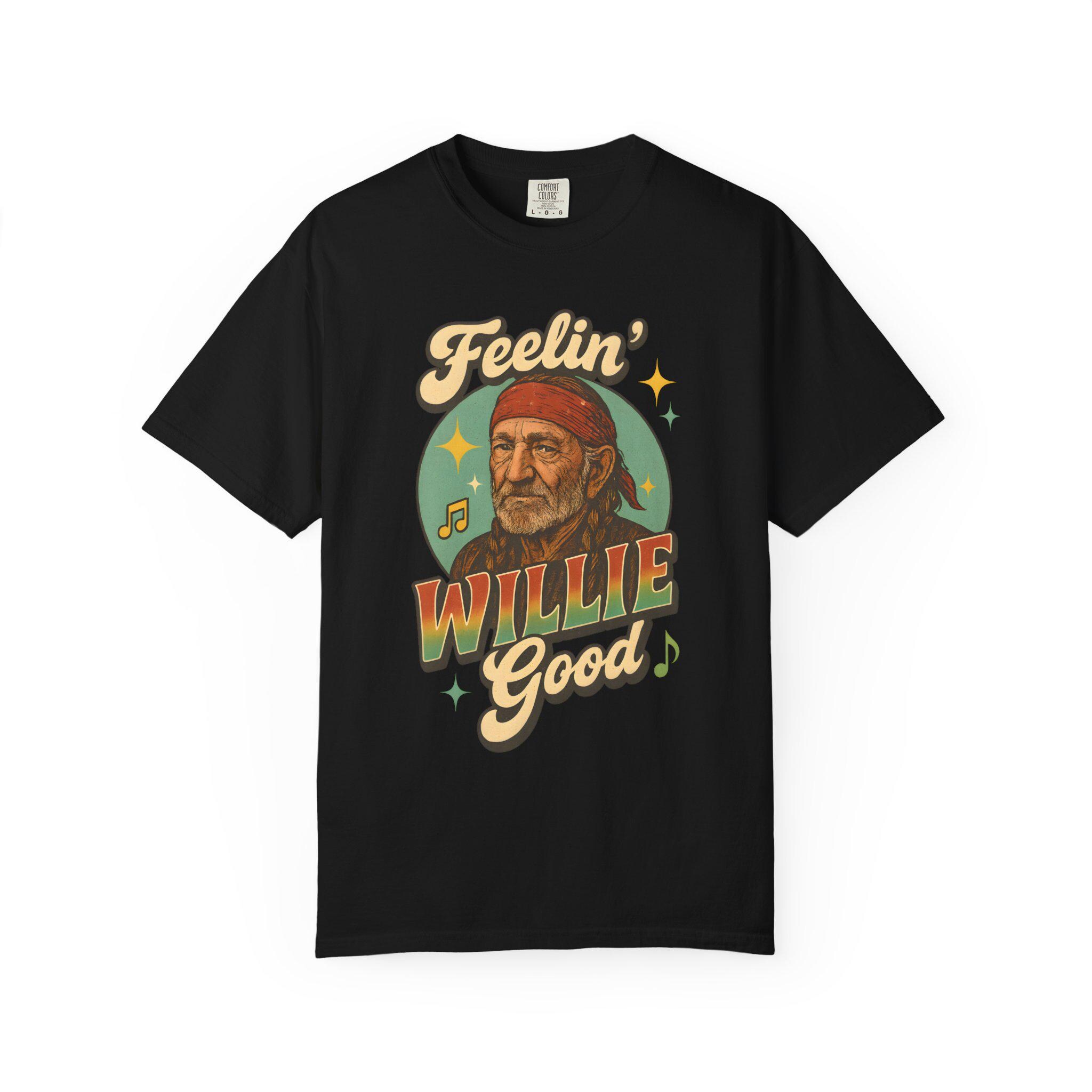 Feelin' Willie Good Women's T-Shirt - Country Music Graphic Tee Casual Summer Top (Green, Medium)