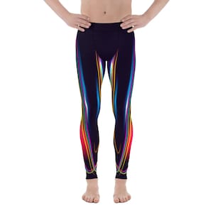 Speed Trail Lights Men&#39;s Leggings - Festival Leggings - Futuristic Trail Workout Pants Yoga Tights for Rave, Running, EDM, Gym, Cycling