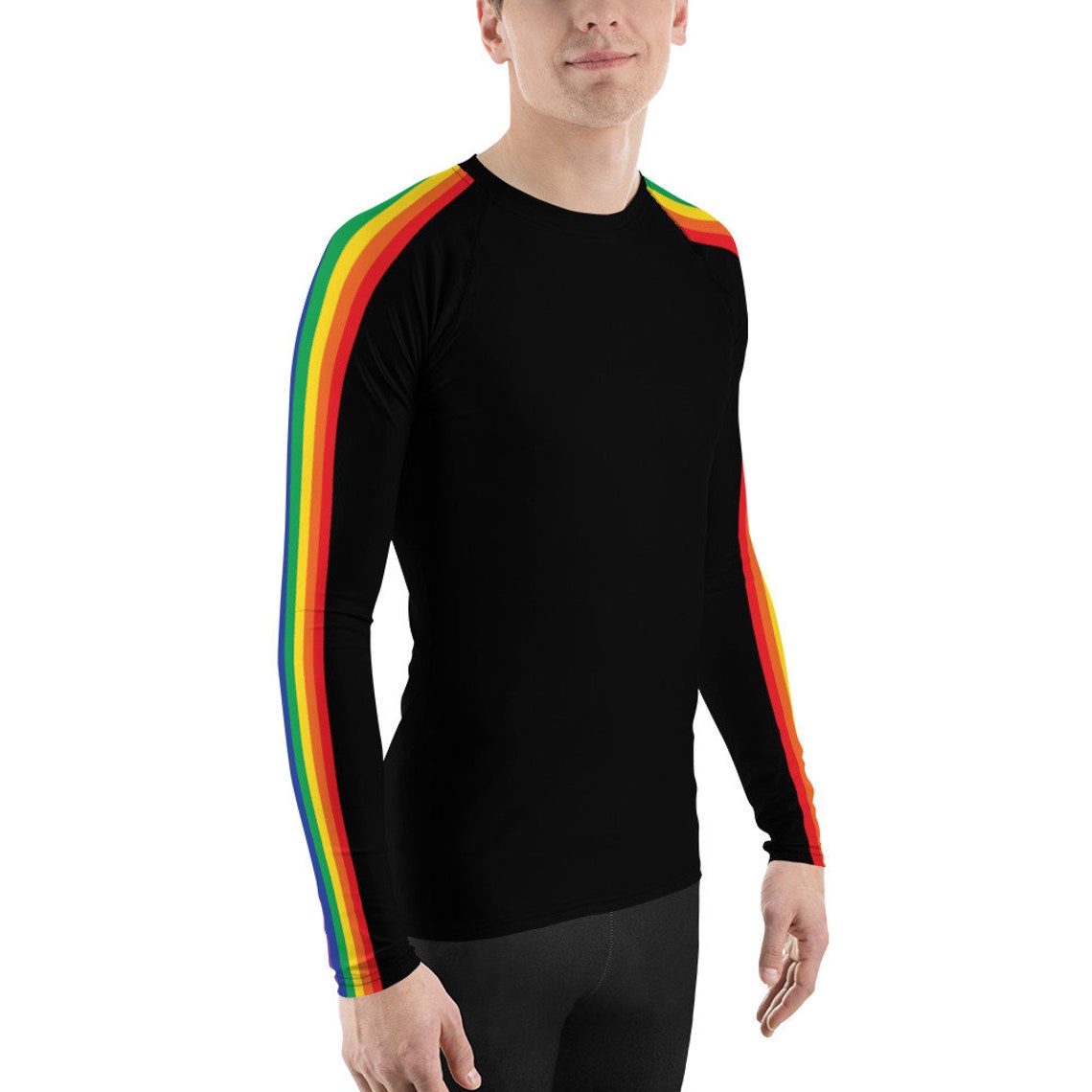 Rainbow Striped Black Men's Rash Guard | Etsy