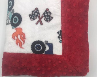 Trucks Theme Baby Blanket | Red Minky Blanket | Trucks Nursery | Things That Go