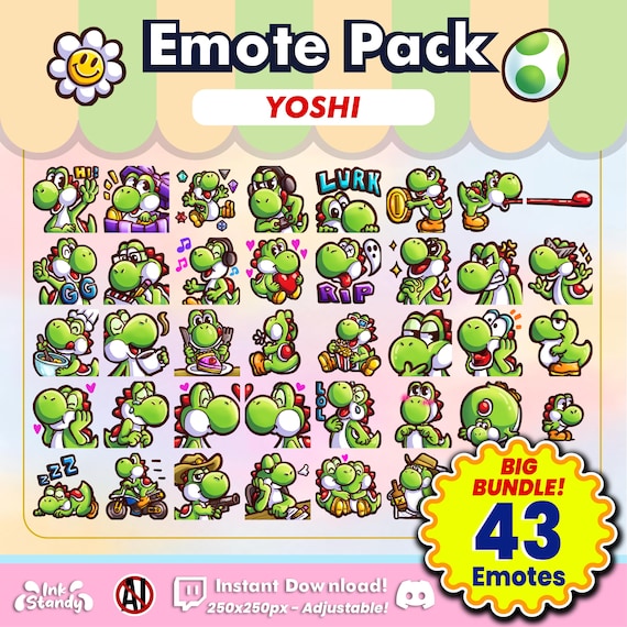 Yoshi Emotes Pack: 43 Green for Twitch/discord/kick (digital