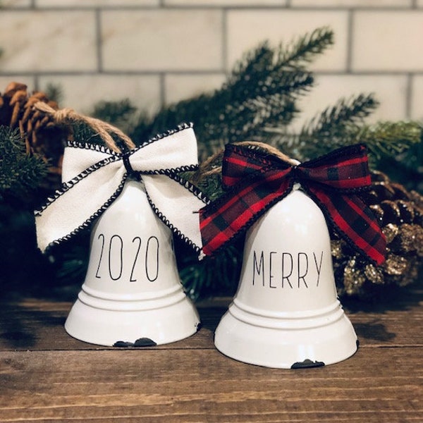 Personalized Ornament | White Bell Ornament | Large Jingle Bell | Rustic Ornament | Farmhouse Holiday Décor | Christmas Tree Ornament