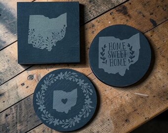Ohio Engraved Slate Coaster Set | 4x4 Slate Coasters | Set of 4 | Home Sweet Home | Housewarming Gift | Handmade Décor