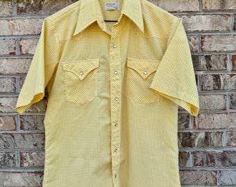 70s/80s Yellow Gingham Pearl Snap Shirt