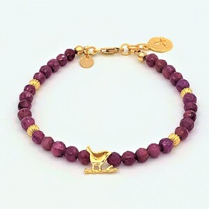 Ruby Bird Gemstone Bracelet in Gold: July Birthstone, 40th Anniversary