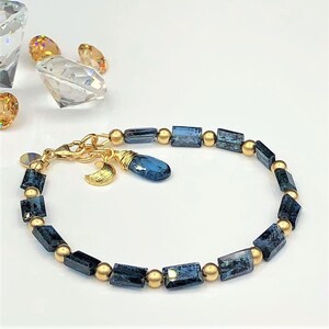 Teal Moss Kyanite Gemstone Bracelet Handmade in MATTE Gold Jewelry Gift