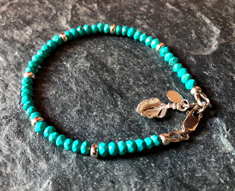Turquoise gemstone bracelet in Sterling Silver December Birthstone 11th anniversary gemstone gift Gift for Her Gift for Him