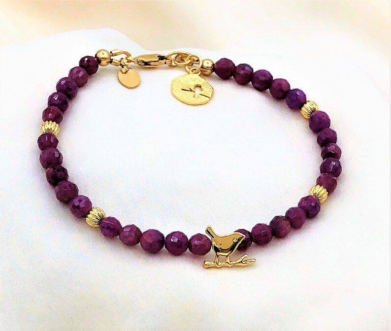 Ruby Bird Bracelet in Gold July Birthstone 40th Anniversary gift for her Zodiak Bracelet Base Chakra Heart Chakra