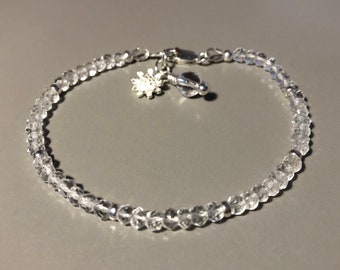Clear Quartz Rock Crystal Sparkling Sterling Silver Gemstone bracelet 10th anniversary April Birthstone Gift for Her Gift for Him