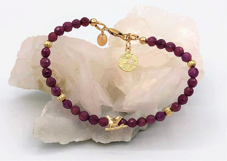 Ruby Bird Bracelet in Gold July Birthstone 40th Anniversary gift for her Zodiak Bracelet Base Chakra Heart Chakra