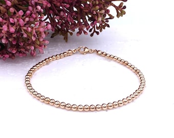 3mm ROSE Gold Ball Beaded Accent Bracelet: Minimalist Stacking Jewelry, 14K