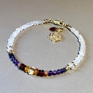 Labradorite Citrine Opal Amethyst Garnet Iolite Ombre Fire Gemstone Bracelet in Gold