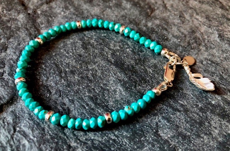 Turquoise gemstone bracelet in Sterling Silver December Birthstone 11th anniversary gemstone gift Gift for Her Gift for Him