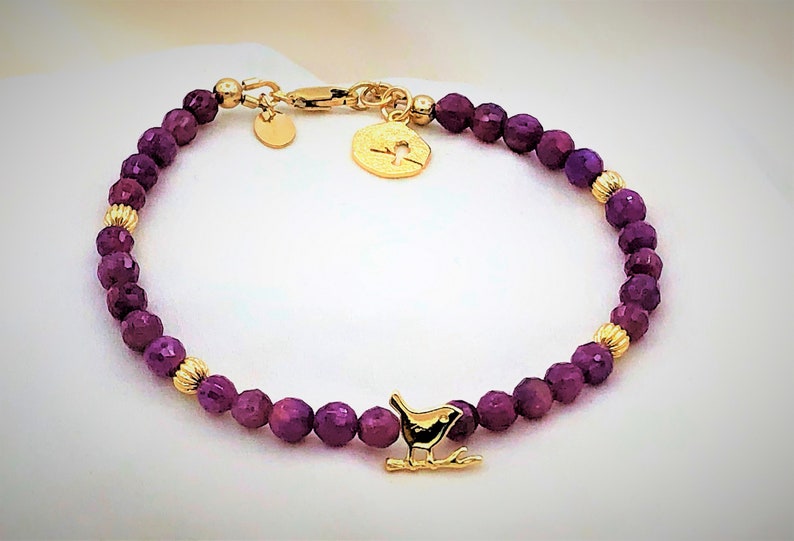 Ruby Bird Bracelet in Gold July Birthstone 40th Anniversary gift for her Zodiak Bracelet Base Chakra Heart Chakra