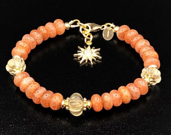 Sunstone and Lemon Quartz Handmade Gemstone Bracelet in Gold Gift for Her Gift for Him Gift for Mother