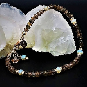 Andalusite and AUSTRALIAN Opal Gemstone Bracelet in Rose Gold October Birthstone