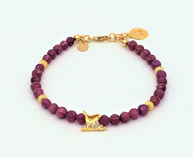Ruby Bird Bracelet in Gold July Birthstone 40th Anniversary gift for her Zodiak Bracelet Base Chakra Heart Chakra