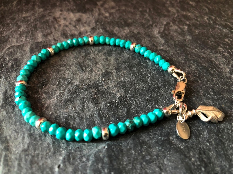 Turquoise gemstone bracelet in Sterling Silver December Birthstone 11th anniversary gemstone gift Gift for Her Gift for Him