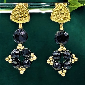 Black Spinel Star gemstone Earrings in Gold August Birthstone Sagittarius Gift Scorpio Gift Etruscan Style Gift for Her