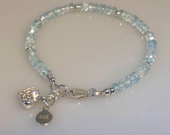 Aquamarine Gemstone Bracelet Handmade in Sterling Silver March Birthstone 19th Anniversary Jewelry Gift
