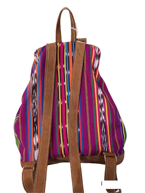 Embroidered Huipil Backpack: Suede Leather Bookbag  display picture 3
