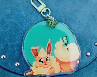 Cute and Fluffy Flareon with Butterfly Acrylic Keychain
