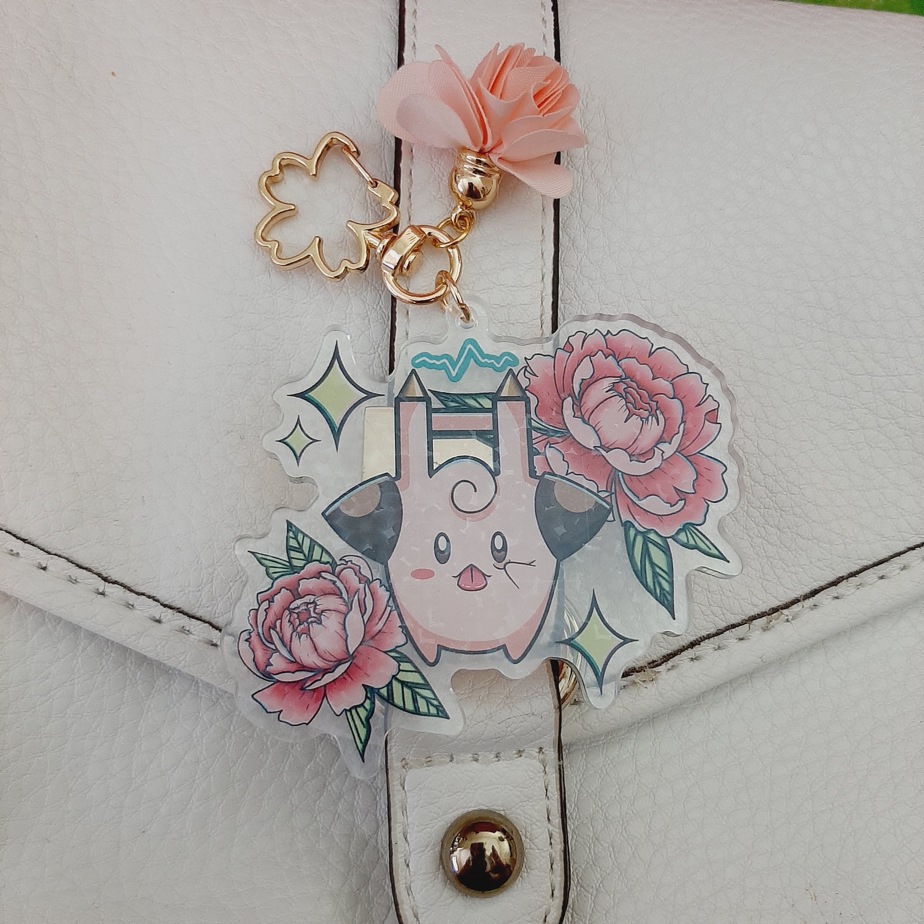 Cute Tongue Cleffa Taser With Peonies Acrylic Keychain Etsy