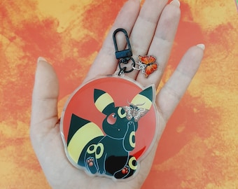Cute Umbreon with Metal Butterfly Charm Acrylic Keychain