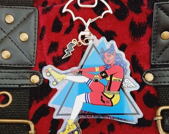 Sexy Demon Roller Pin-up Girl Holographic Acrylic keychain