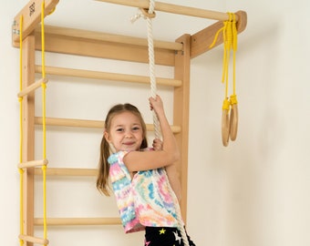 Swedish Ladder for Adults and Kids, Wooden Wall Bars with Pull Up Bar, Home Gym Equipment for Strength Training, Indoor Fitness Station