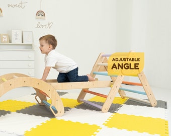 Montessori Climbing Set: Wooden Triangle, Arch, and Slide, Multifunctional, 5 Angles - US Duty Free!