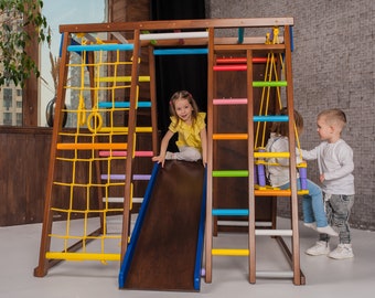 Montessori Kids' Indoor Playhouse, Jungle Gym, Rock Climbing, Slide & swing, Educational Toy Gift, Jungle Gym, Climbing Wall - US Duty Free!